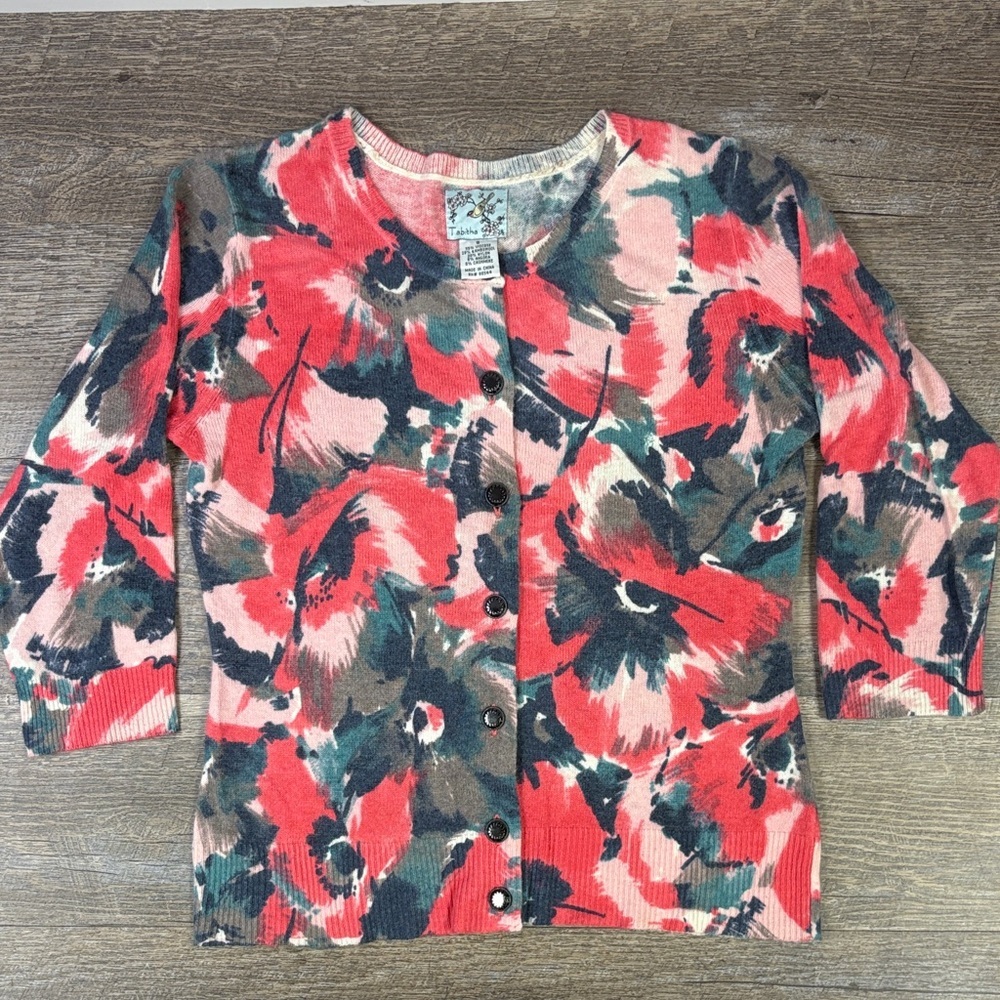 Anthropologie Tabitha Floral Wool Alpaca Cashmere Cropped Cardigan Size Small